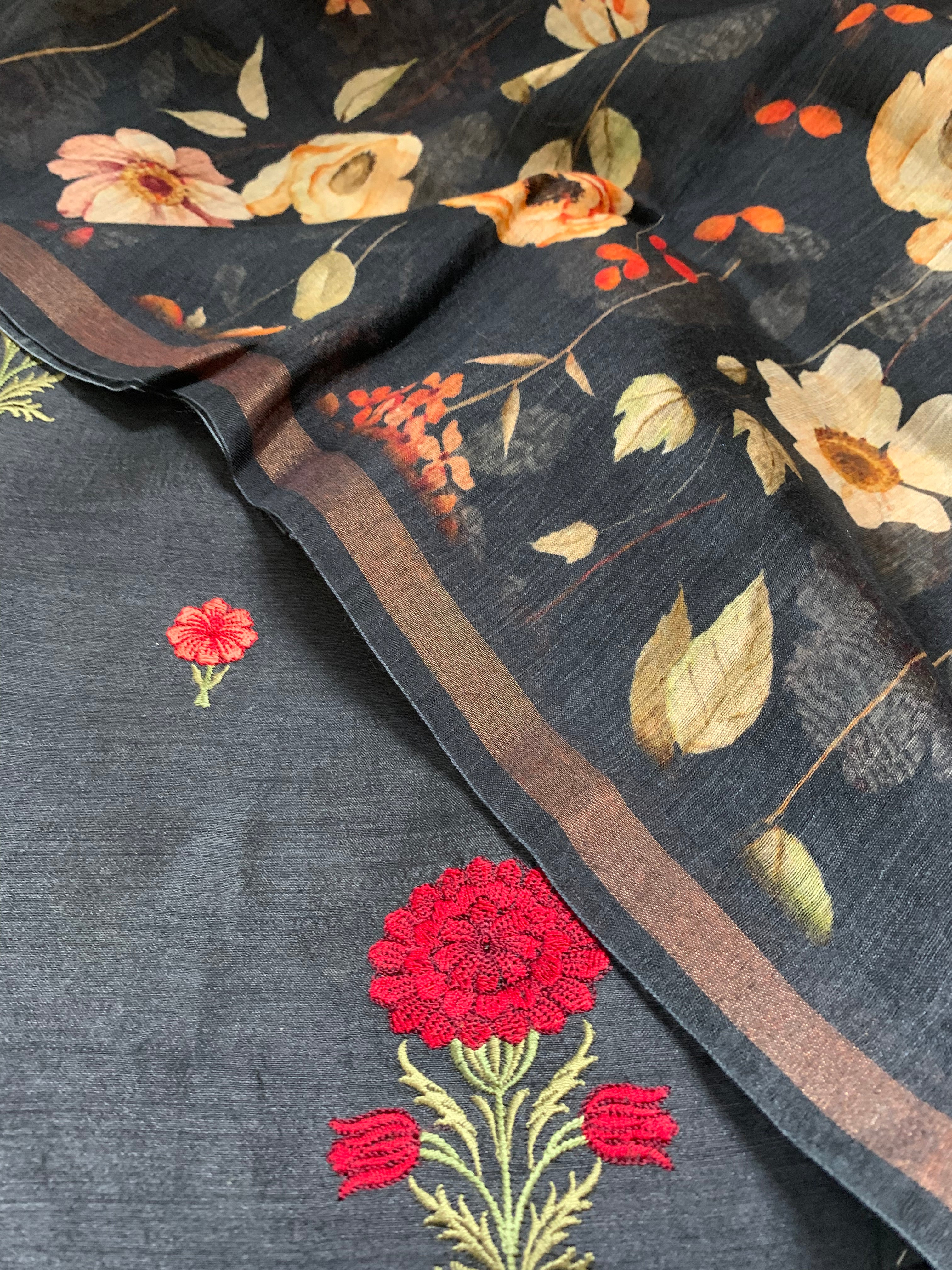Moonga Silk Printed Embroidery Suit Set - Futaaba Fashions
