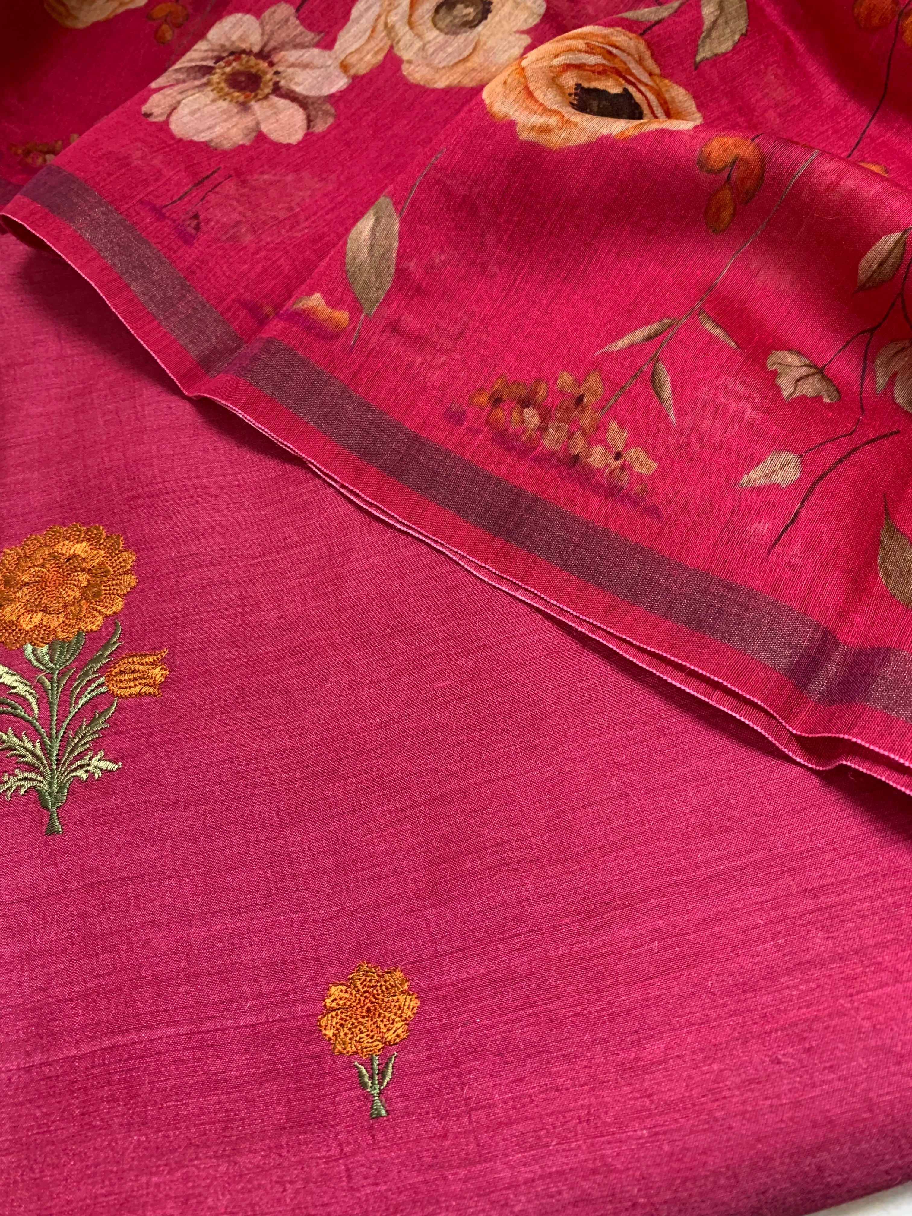 Moonga Silk Printed Embroidery Suit Set - Futaaba Fashions
