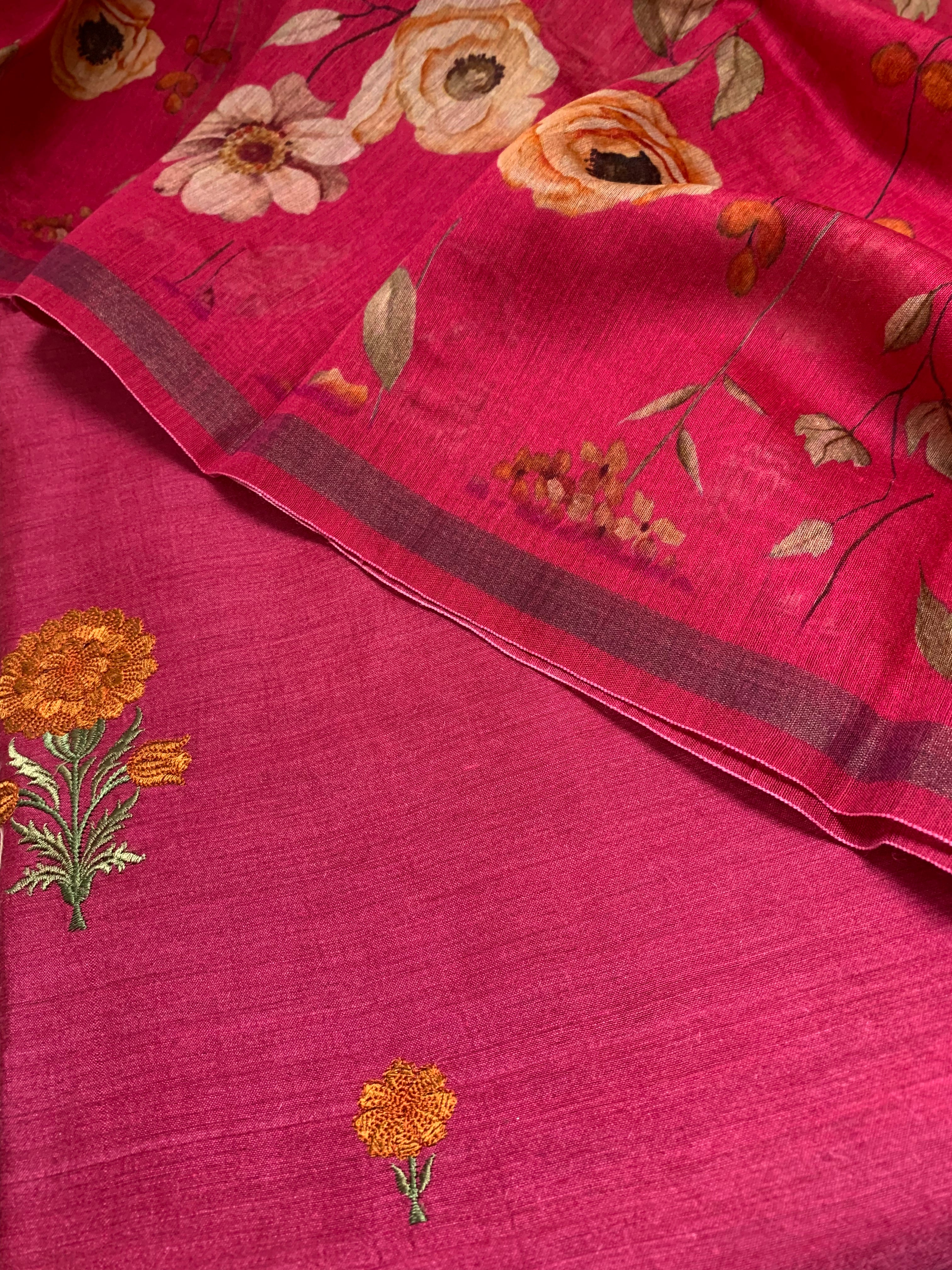 Moonga Silk Printed Embroidery Suit Set - Futaaba Fashions