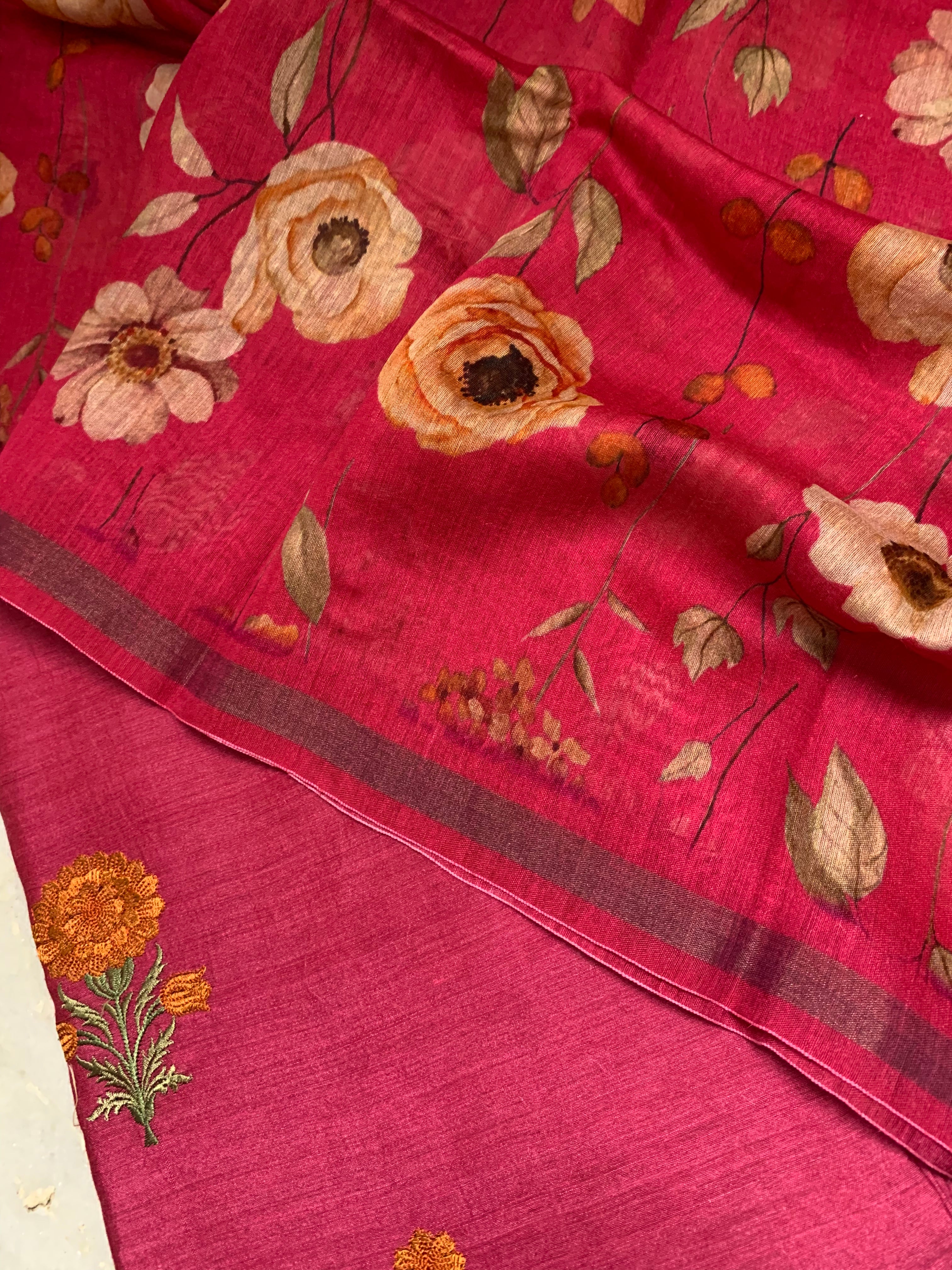 Moonga Silk Printed Embroidery Suit Set - Futaaba Fashions