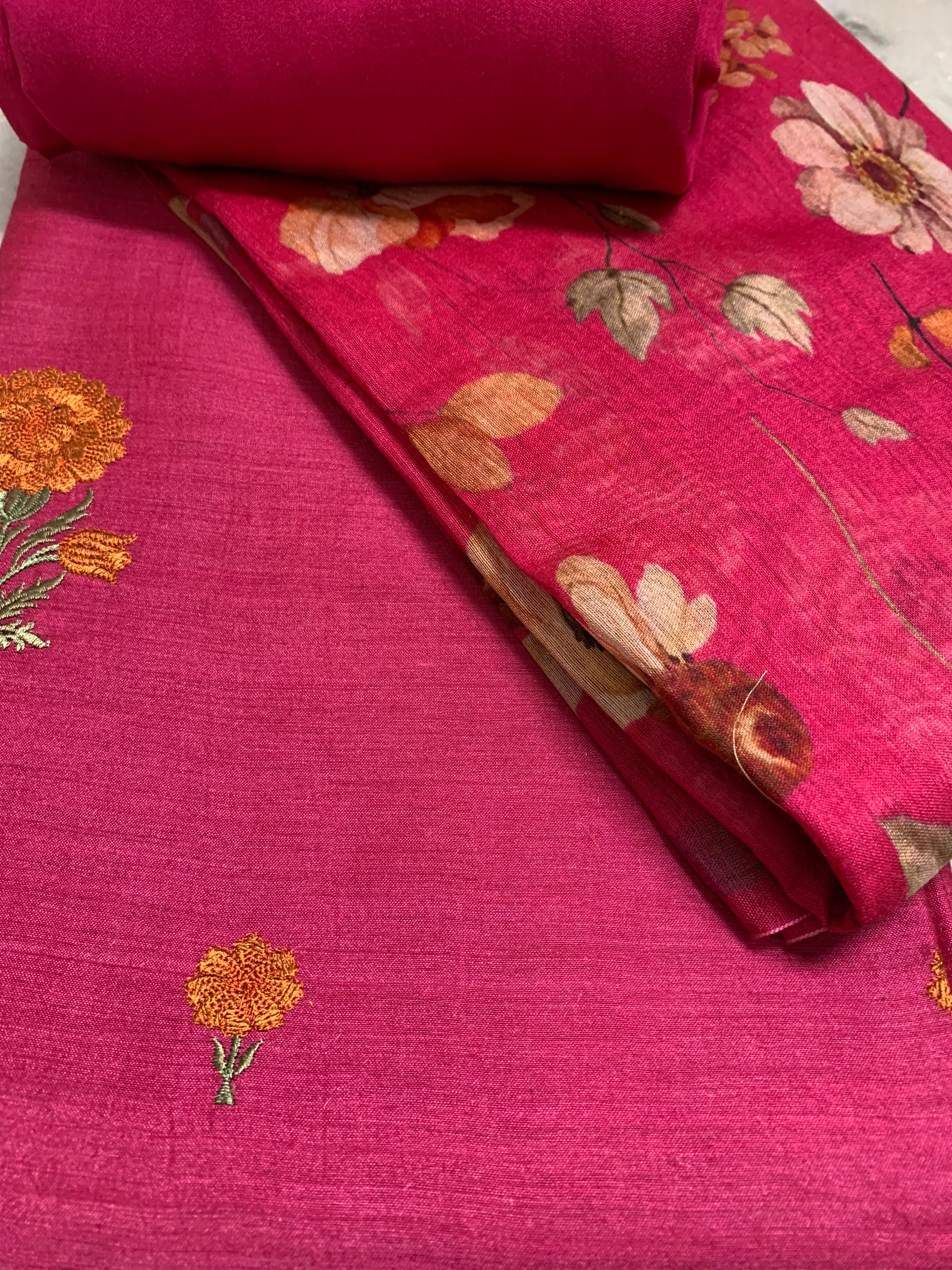 Moonga Silk Printed Embroidery Suit Set - Futaaba Fashions