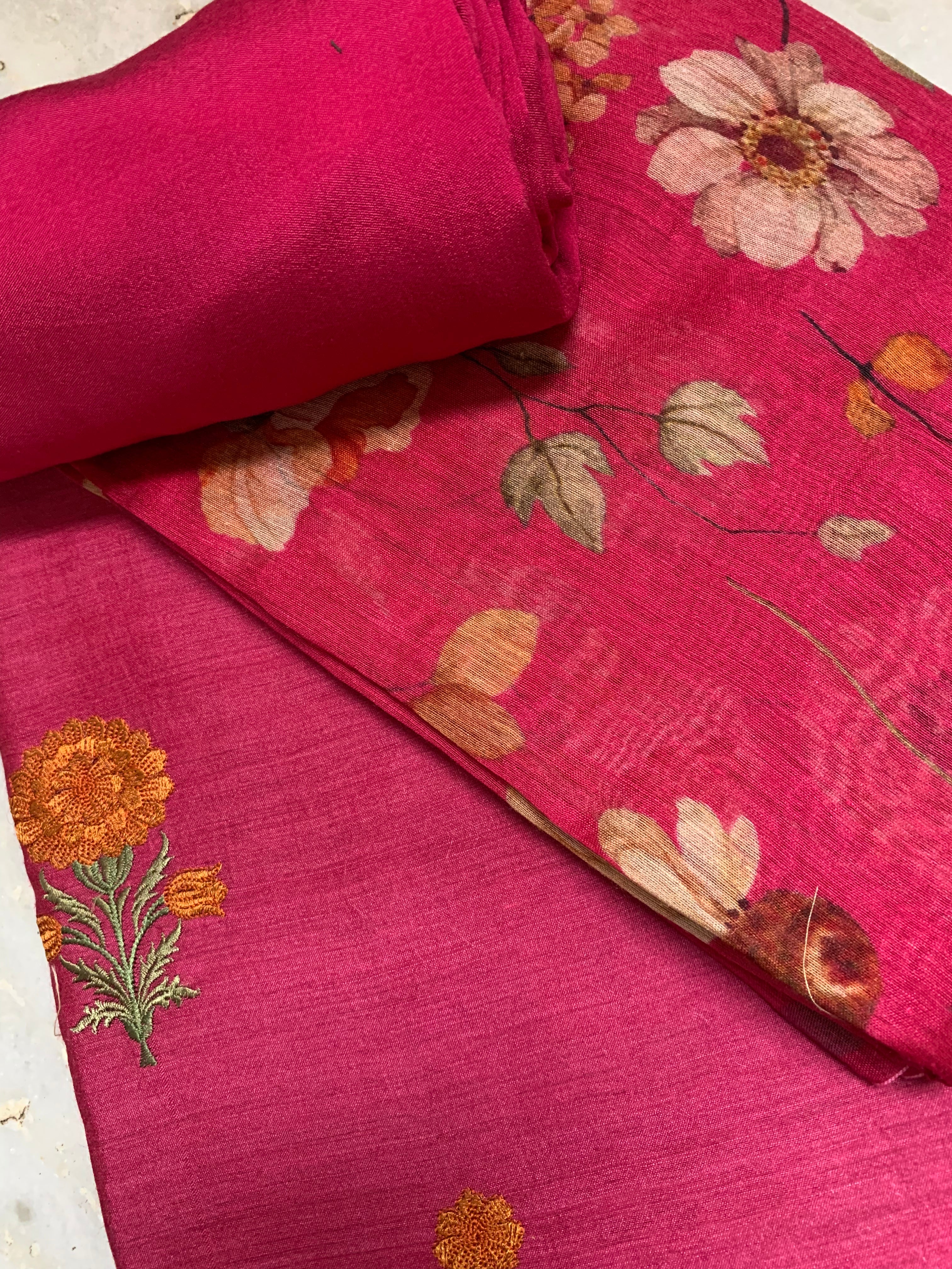 Moonga Silk Printed Embroidery Suit Set - Futaaba Fashions