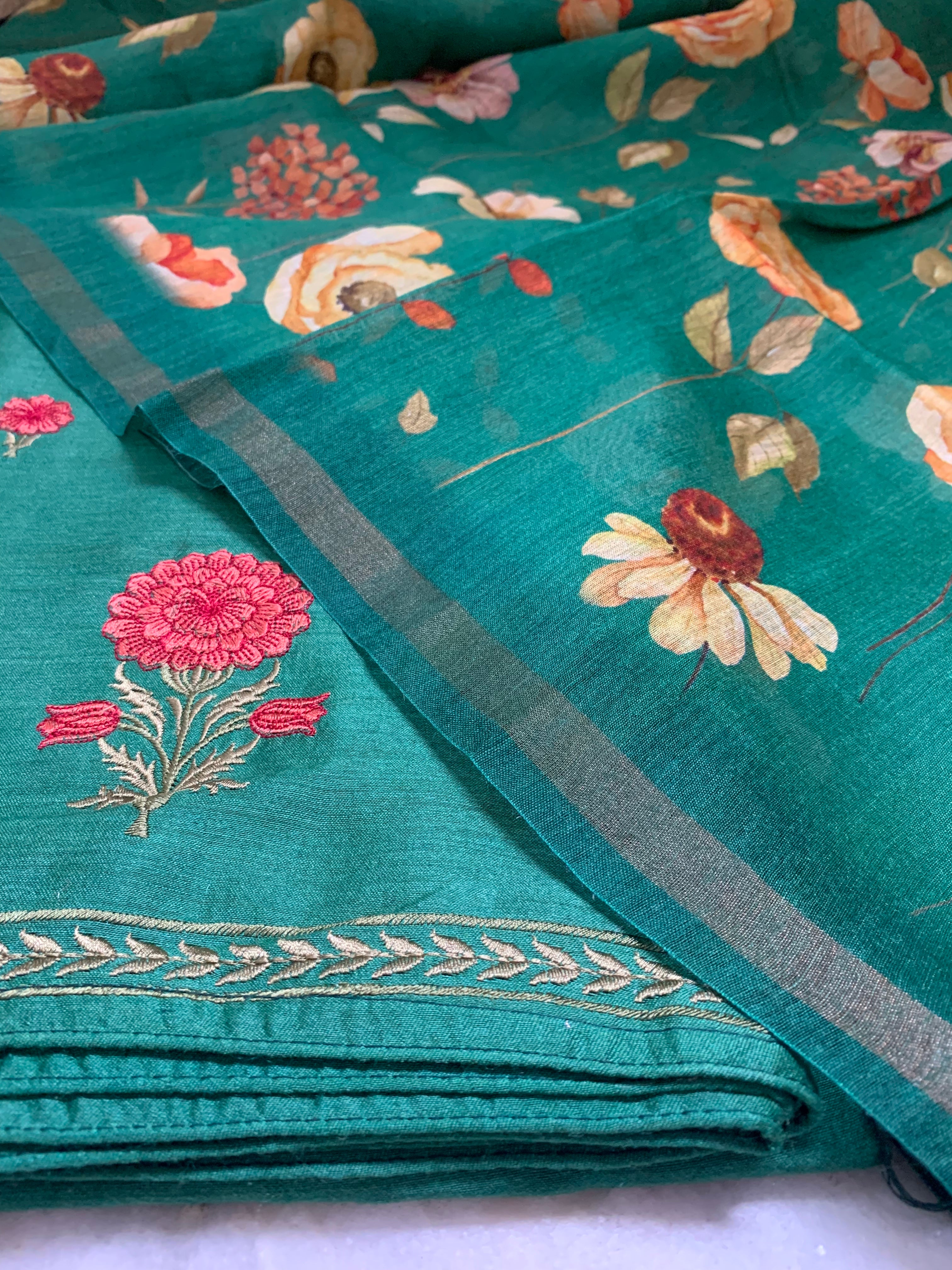 Moonga Silk Printed Embroidery Suit Set - Futaaba Fashions
