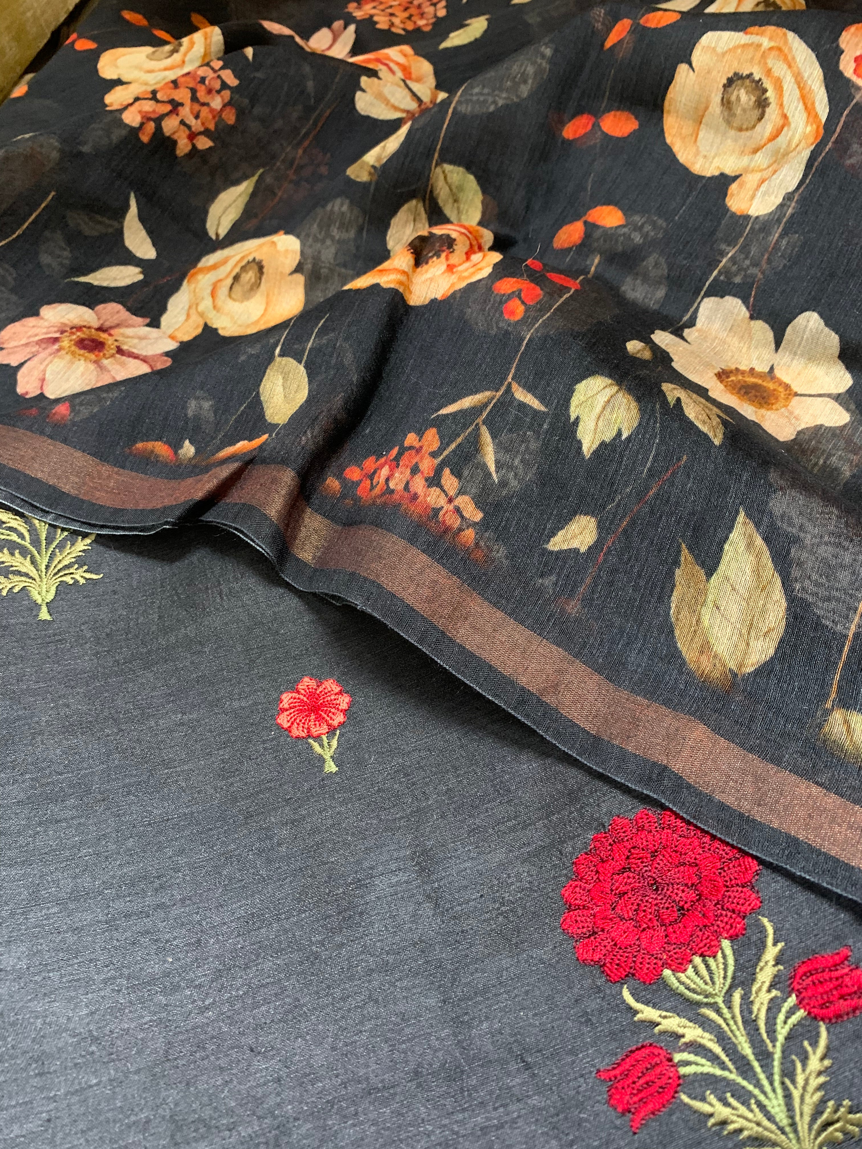 Moonga Silk Printed Embroidery Suit Set - Futaaba Fashions