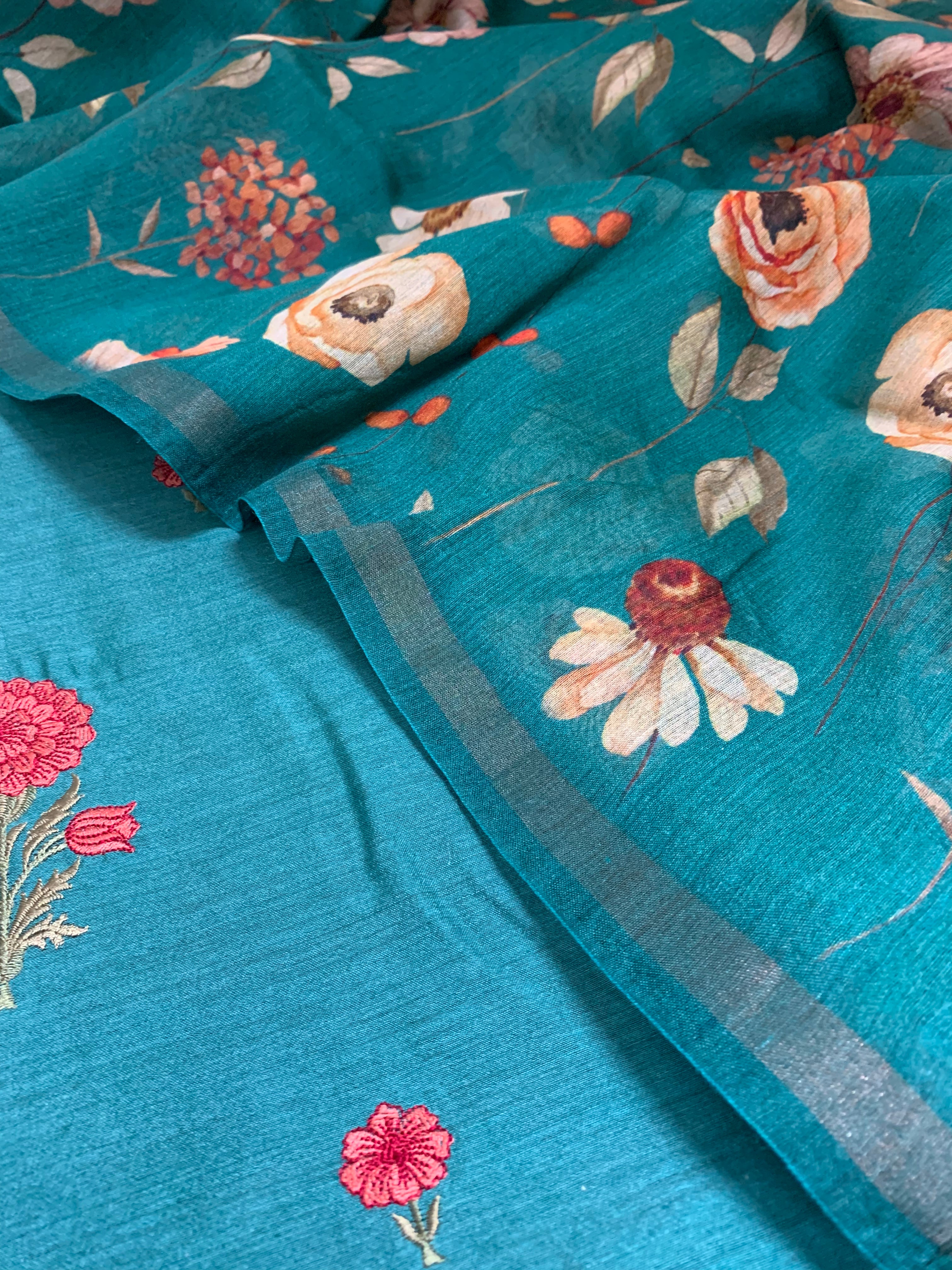 Moonga Silk Printed Embroidery Suit Set - Futaaba Fashions