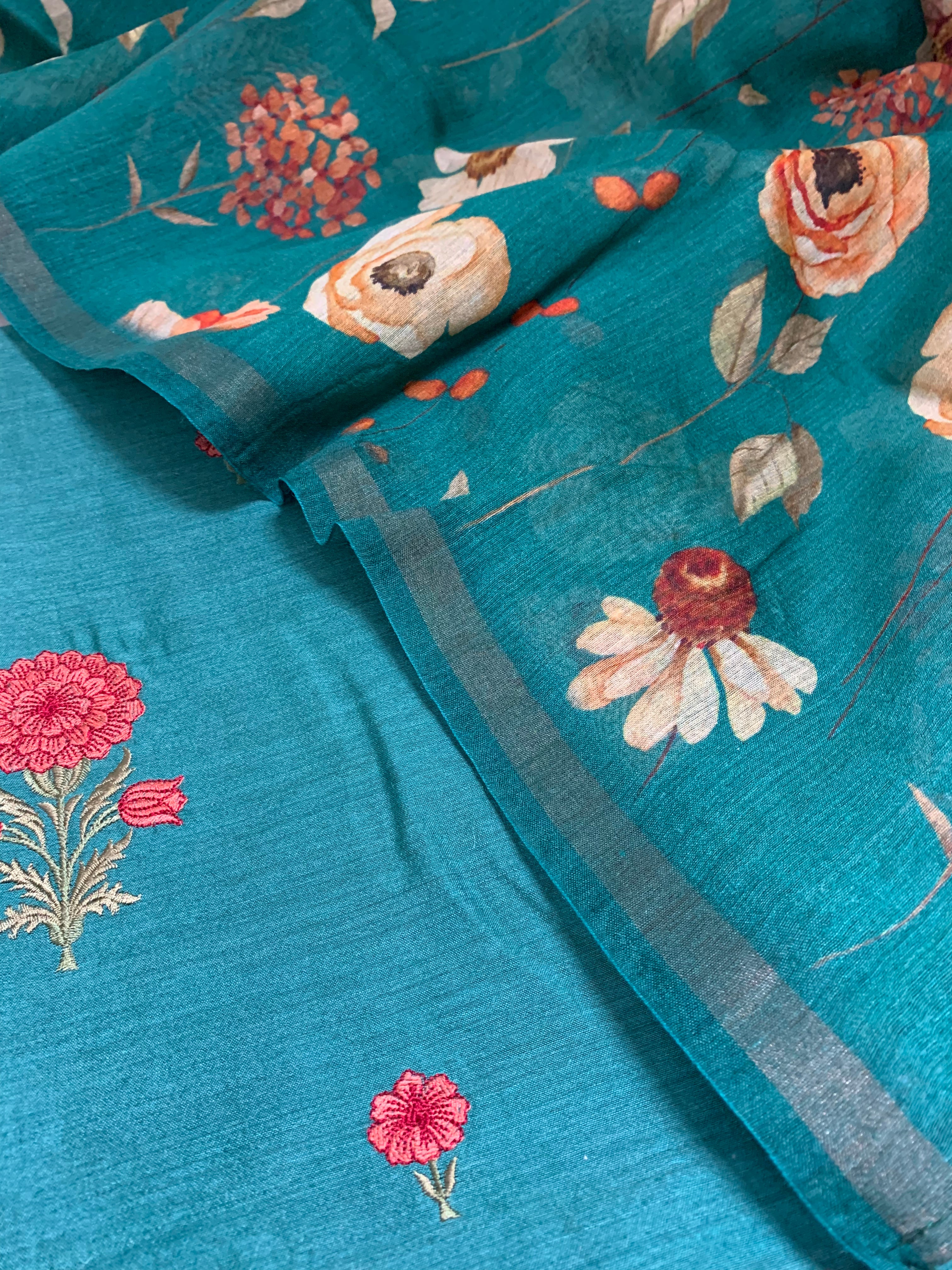 Moonga Silk Printed Embroidery Suit Set - Futaaba Fashions
