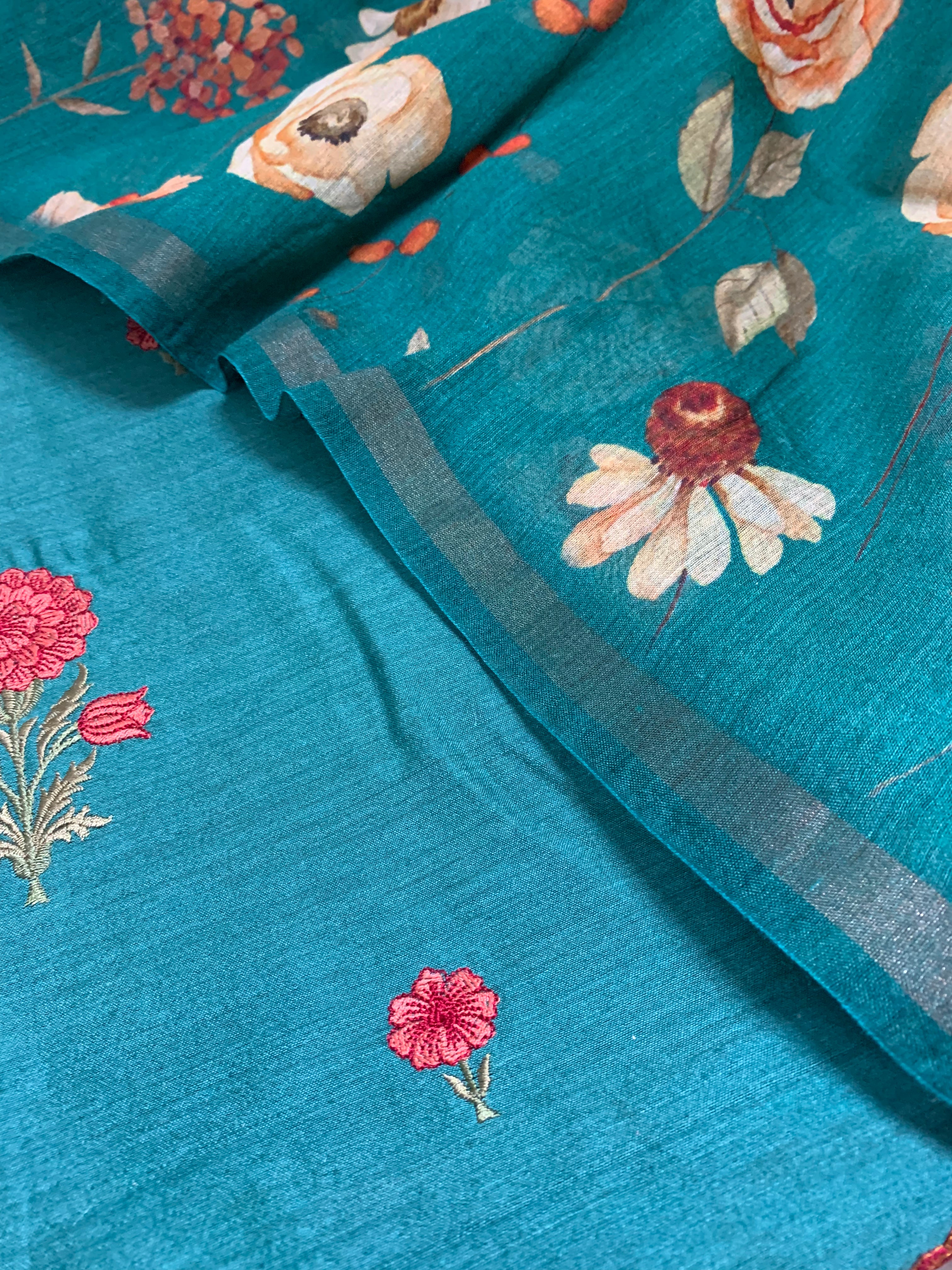Moonga Silk Printed Embroidery Suit Set - Futaaba Fashions